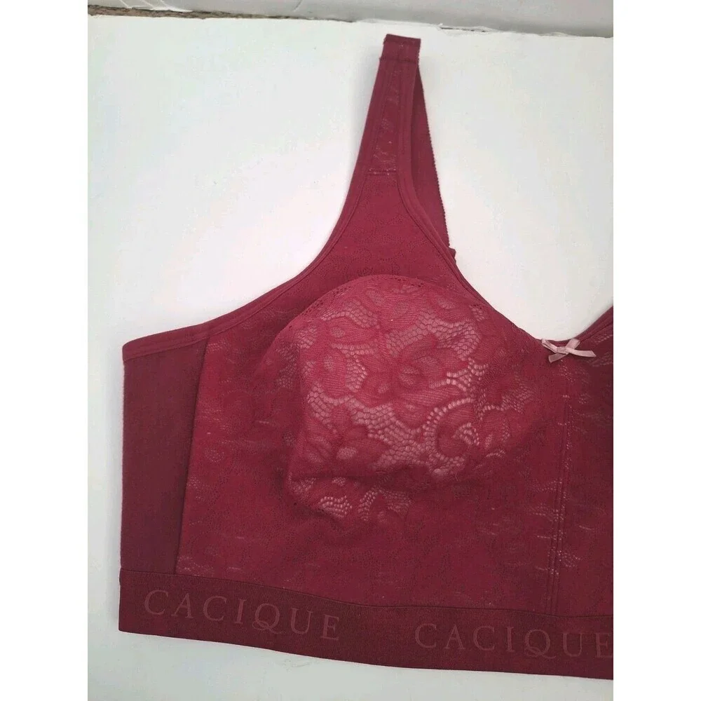Cacique No Wire Cotton Bra Size 46DDD Unlined Full Coverage Red Floral Lace